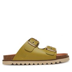 Klapki Dr. Brinkmann. Zielone klapki damskie Dr. Brinkmann, bez wzorów, bez obcasa. Za 399.99 zł.