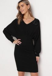 Czarna Dopasowana Sukienka Taliowana z Luźnym Rękawem Costala. Czarne sukienki damskie Born2be, na imprezę, s, z aplikacjami, z tkaniny, bez kołnierzyka, bez ramiączek, mini, dopasowane. W wyprzedaży za 79.99 zł.