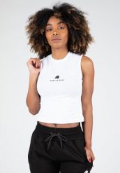 Livonia Crop Top - Biały. Białe topy sportowe damskie GORILLA WEAR, xs, bez wzorów, z bawełny, bez ramiączek. Za 133.70 zł.