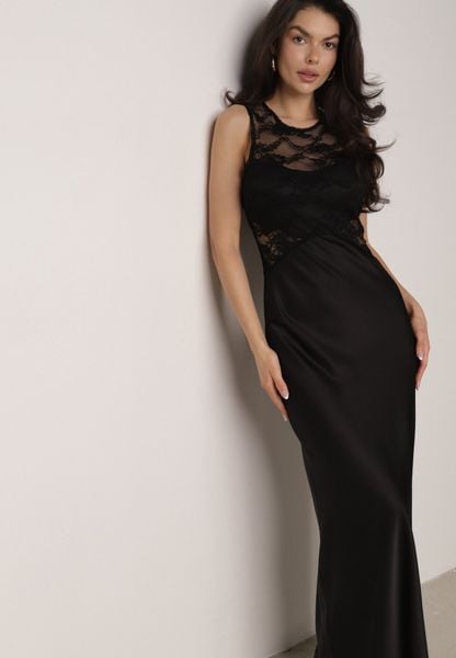 Czarna Koktajlowa Sukienka o Dopasowanym Kroju z Koronką Bermine. Czarne sukienki damskie Born2be, do pracy, l, z aplikacjami, z koronki, biznesowe, bez kołnierzyka, bez ramiączek, maxi, dopasowane. Za 139.99 zł.