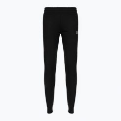 Spodnie damskie EA7 Emporio Armani Train Logo Series Essential. Czarne spodnie materiałowe damskie EA7 Emporio Armani, bez wzorów, z bawełny, eleganckie. Za 303.99 zł.