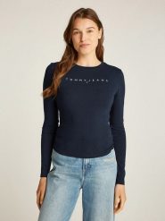 TOMMY JEANS Koszulka w kolorze granatowym rozmiar: M. Niebieskie bluzki damskie Tommy Jeans, m, bez wzorów, z bawełny, bez kołnierzyka, bez ramiączek. Za 120.95 zł.
