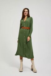 Sukienka midi z szerokim paskiem khaki. Brązowe sukienki damskie MOODO, xl, bez wzorów, z poliesteru, bez kołnierzyka, bez ramiączek, midi. W wyprzedaży za 69.99 zł.