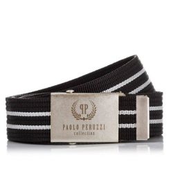 Pasek parciany PAOLO PERUZZI PW-03-105 CM czarny z białymi przeszyciamy. Białe paski męskie Paolo Peruzzi, bez wzorów, z materiału. Za 34.99 zł.