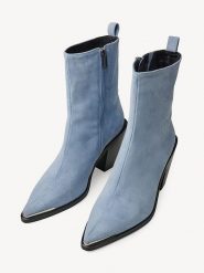 Tamaris Skórzane botki w kolorze błękitnym rozmiar: 36. Niebieskie botki damskie Tamaris, eleganckie, bez obcasa, bez zapięcia. Za 188.85 zł.