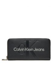 Calvin Klein Jeans Portfel Sculpted Mono Zip Around Mono K60K607634 Czarny. Czarne portfele damskie Calvin Klein Jeans, bez wzorów, z jeansu. Za 219.99 zł.