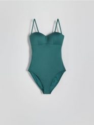 Jednoczęściowy strój plażowy - ciemny turkus. Stroje jednoczęściowe damskie Reserved, bez wzorów. W wyprzedaży za 59.99 zł.