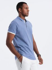 Męska bawełniana koszulka polo z kontrastowymi wykończeniami – niebieska V3 OM-POSS-0113 - XXL. Niebieskie koszulki polo męskie Ombre Clothing, l, bez wzorów, z bawełny, bez ramiączek. Za 71.99 zł.