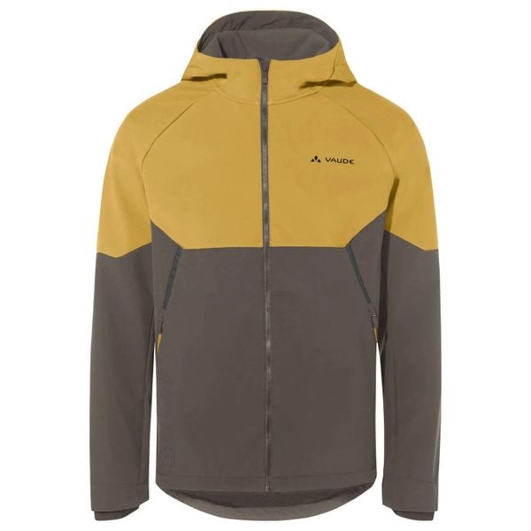 Wodoodporna kurtka z kapturem zapinanym na zamek błyskawiczny VAUDE Qimsa. Żółte kurtki męskie Vaude, bez wzorów, z softshellu, sportowe, z kapturem. W wyprzedaży za 652.15 zł.