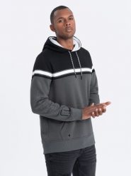 Bluza męska z kapturem trzykolorowa - szara V2 - Rozmiar: L. Szare bluzy z kapturem męskie Ombre Clothing, l, z bawełny. W wyprzedaży za 69.99 zł.