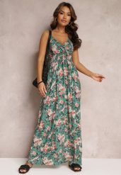 Ciemnozielona Rozkloszowana Sukienka Maxi na Regulowanych Ramiączkach z Gumką w Talii Gwendi. Zielone sukienki damskie Renee, l, bez wzorów, z wiskozy, retro, bez kołnierzyka, bez ramiączek, maxi, rozkloszowane. W wyprzedaży za 79.99 zł.