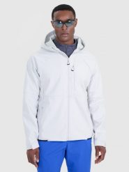 4F Kurtka softshell wiatroodporna membrana 10000 męska - szara M. Szare kurtki męskie 4f, l, bez wzorów, z dzianiny, z kapturem. W wyprzedaży za 199.99 zł.