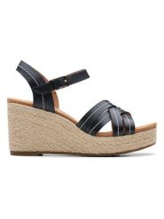 Clarks Skórzane sandały "Sabina Strap" w kolorze czarnym na koturnie rozmiar: 40. Czarne sandały damskie Clarks, bez wzorów, bez obcasa, na koturnie. Za 217.99 zł.