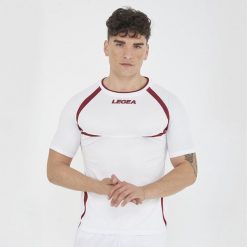 Męska koszulka do biegania krótki rękaw oddychająca biało-bordowa. Białe t-shirty sportowe męskie Legea, m, z poliesteru, bez ramiączek, do biegania. Za 48.00 zł.