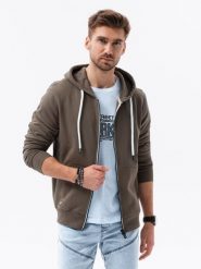 Bluza męska rozpinana z kapturem - brązowo-grafitowa. Szare bluzy z kapturem męskie Ombre Clothing, l. W wyprzedaży za 39.99 zł.