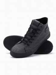 Męskie buty trampki canvas z wysoką cholewką – czarne V1 - Rozmiar: 41. Czarne trampki i tenisówki męskie Ombre Clothing, z aplikacjami, z gumy, przed kolano, bez zapięcia. W wyprzedaży za 109.99 zł.