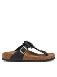 Birkenstock Japonki Gizeh Flowers 1026719 Czarny. Czarne klapki damskie Birkenstock, bez wzorów, ze skóry, bez obcasa. Za 629.99 zł.