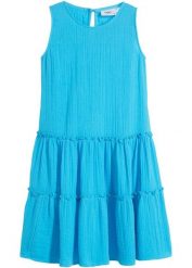 Sukienka midi z przewiewnego muślinu. Niebieskie sukienki dziewczęce bonprix, na lato, bez wzorów, bez ramiączek. Za 99.99 zł.