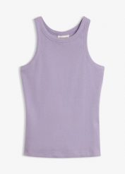 Tank top w prążek. Zielone topy damskie bonprix, bez wzorów, z bawełny, bez kołnierzyka. Za 37.99 zł.