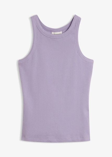 Tank top w prążek. Zielone topy damskie bonprix, bez wzorów, z bawełny, bez kołnierzyka. Za 37.99 zł.