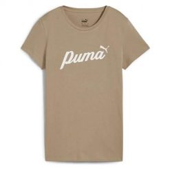 Koszulka sportowa damska Puma Script Tee. Brązowe bluzki sportowe damskie Puma, xs, bez wzorów, bez ramiączek. Za 168.00 zł.