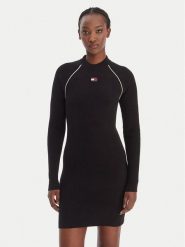 Tommy Jeans Sukienka dzianinowa DW0DW21914 Czarny Regular Fit. Czarne sukienki damskie Tommy Jeans, xxs, bez wzorów, z dzianiny, bez kołnierzyka, bez ramiączek. Za 449.99 zł.