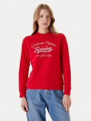 Tommy Jeans Bluza Essential DW0DW20942 Czerwony Regular Fit. Czerwone bluzy bez kaptura damskie Tommy Jeans, m, z bawełny. Za 279.99 zł.