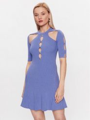 Pinko Sukienka dzianinowa Opale PE23 BLK01 101227 A0TU Fioletowy Slim Fit. Fioletowe sukienki damskie Pinko, s, bez wzorów, z dzianiny, bez kołnierzyka, bez ramiączek. Za 559.99 zł.