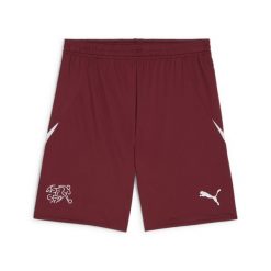 Męska replika spodenek do piłki nożnej reprezentacji Szwajcarii PUMA. Czerwone szorty męskie Puma, bez wzorów, klasyczne. Za 148.76 zł.