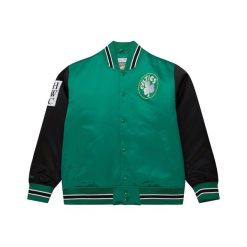 Kurtka Mitchell & Ness NBA Primetime Satynowe Logo Celtics zielona. Zielone kurtki męskie Mitchell & Ness, m, bez wzorów, z satyny, bez kaptura. Za 676.76 zł.