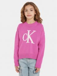 Calvin Klein Jeans Sweter Fluffy Monogram IG0IG02220 Różowy Regular Fit. Czerwone spodnie dziewczęce Calvin Klein Jeans, z bawełny. Za 399.99 zł.
