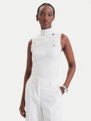 Fracomina Bluzka FR26WT4005K506R9 Kremowy Slim Fit. Białe bluzki damskie Fracomina, xl, bez wzorów, z wiskozy, bez ramiączek. Za 309.99 zł.