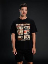 Piżama oversize z nadrukiem halloweenowym - wielobarwny. Piżamy męskie Sinsay, l, bez wzorów, bez ramiączek. Za 39.99 zł.