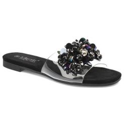 Czarne Klapki S.Barski Eleganckie Płaskie Buty. Czarne klapki damskie S.BARSKI, bez wzorów, bez obcasa, na płaskiej podeszwie. Za 105.00 zł.