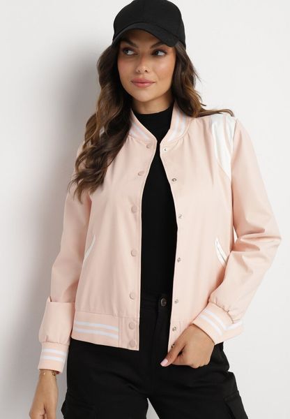 Beżowa Kurtka Bomberka Zapinana na Napy z Paskami Nevilynne. Czerwone kurtki damskie Born2be, s, z aplikacjami, z jeansu, bez kaptura. Za 139.99 zł.