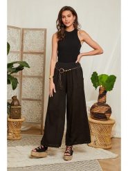 Lin Passion Lniane spodnie w kolorze czarnym rozmiar: 36/38. Czarne spodnie materiałowe damskie Lin Passion, bez wzorów, ze lnu, klasyczne, z podwyższonym stanem. Za 113.99 zł.