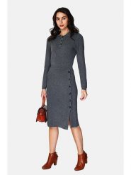 ASSUILI Sukienka dzianinowa w kolorze antracytowym rozmiar: 38. Czarne sukienki damskie Assuili, bez wzorów, z dzianiny, klasyczne, bez kołnierzyka, bez ramiączek, midi. Za 165.31 zł.
