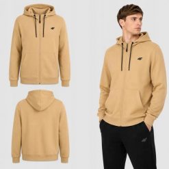 BLUZA MĘSKA DRESOWA 4F Z KAPTUREM ROZPINANA SPORTOWA KOLOR BEŻOWY. Brązowe bluzy z kapturem męskie 4f, l, z bawełny. Za 109.00 zł.