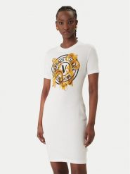 Versace Jeans Couture Sukienka codzienna 80HAOE01 CJ02E Biały Slim Fit. Białe sukienki damskie Versace Jeans Couture, na co dzień, l, bez wzorów, z bawełny, bez kołnierzyka, bez ramiączek, proste. Za 939.99 zł.