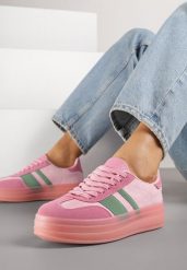 Różowe Sneakersy Tenisówki z Ozdobnymi Paskami Melinella. Czerwone trampki i tenisówki damskie Born2be, bez wzorów, z jeansu. Za 109.99 zł.