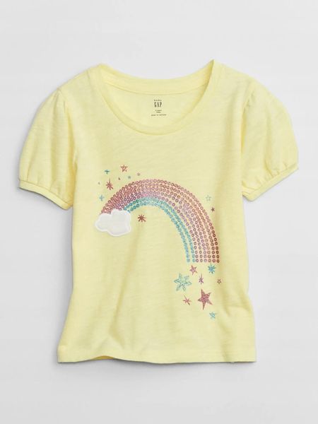 T-SHIRT DZIECIĘCY DZIEWCZĘCY Z KRÓTKIM RĘKAWEM. Żółte koszulki dziewczęce GAP, bez wzorów, bez ramiączek. Za 129.10 zł.