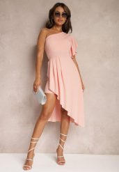 Różowa Asymetryczna Sukienka Wieczorowa na Jedno Ramię Ozdobiona Falbankami Vimasira. Czerwone sukienki damskie Renee, na lato, m, bez wzorów, eleganckie, z asymetrycznym kołnierzem, bez ramiączek, midi, asymetryczne. W wyprzedaży za 87.99 zł.