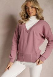 Ciemnoróżowa Bawełniana Bluza z Trójkątnym Dekoltem Hydralia. Czerwone bluzy bez kaptura damskie Renee, z bawełny. Za 84.99 zł.
