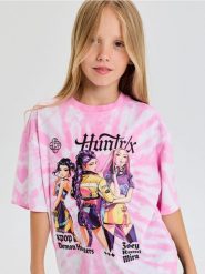 Bawełniana koszulka oversize z nadrukiem K-Pop Demon Hunters - wielobarwny. Koszulki dziewczęce Sinsay, l, bez wzorów, z bawełny, bez ramiączek. Za 22.99 zł.