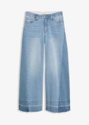 Dżinsy wide leg, mid waist. Niebieskie jeansy damskie bonprix. Za 159.99 zł.