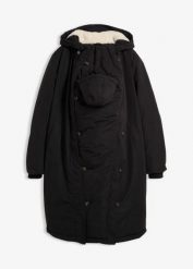 Płaszcz ciążowy na podszewce 3w1 ze wstawką na nosidełko. Czarne płaszcze damskie bonprix, bez wzorów, moda ciążowa. Za 429.99 zł.