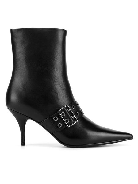 Eva Minge Botki BUSMA-SLT062-651 Czarny. Czarne botki damskie Eva Minge, ze skóry, bez obcasa, na szpilce, bez zapięcia. Za 439.99 zł.