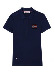Geographical Norway Koszulka polo w kolorze granatowym rozmiar: L. Niebieskie bluzki damskie Geographical Norway, l, bez wzorów, z bawełny, bez kołnierzyka, bez ramiączek. Za 92.21 zł.