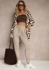 Beżowe Spodnie Dresowe z Wiskozą High Waist Ozdobione Sznurkiem Ellivenna. Brązowe spodnie dresowe damskie Renee, l, z dresówki. Za 39.99 zł.