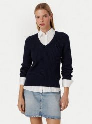 Tommy Hilfiger Sweter WW0WW44987 Granatowy Regular Fit. Niebieskie swetry klasyczne damskie Tommy Hilfiger, l, z bawełny, bez kołnierzyka. Za 529.99 zł.
